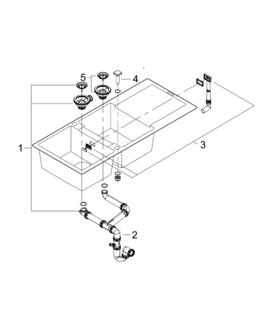 Chiuveta bucatarie Grohe Granite, k500, 1160x500 mm, reversibil, 2 boluri, montare pe blat, evacuare automata, kit montaj si evacuare inclus, granit, negru [1]