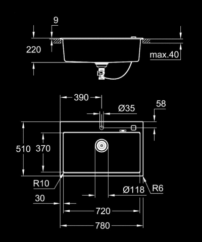 Chiuveta bucatarie Grohe Granite, K700, 780 x 510 mm, montare pe blat, evacuare automata, kit montaj si evacuare, negru [2]