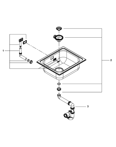 Chiuveta bucatarie Grohe inox K200, 533 x 458 mm, o cuva, montare pe blat, sistem de scurgere, inox satinat, crom [1]