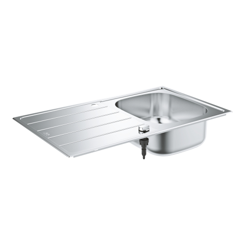 Obiecte sanitare - Chiuveta bucatarie Grohe K200 picurator, 1 cuva, reversibila, montare pe blat, evacuare automata, kit montaj si evacuare, inox satinat, crom
