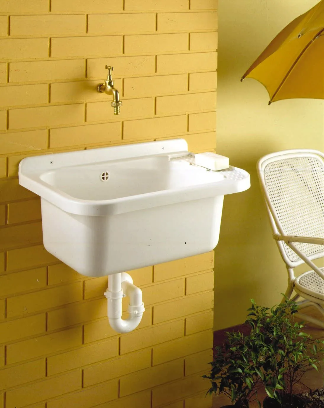 Mobilier de gradina - Chiuveta exterior din polipropilena pentru bucatarie de vara si gradina (alba – kit cu accesorii) 51x34x25 - Vodaland gama Terra