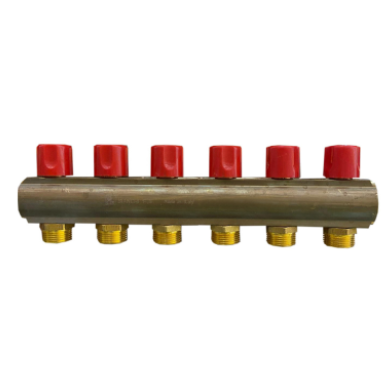 Distribuitoare pentru calorifere - COLECTOR BARA DN 1 Tol CU 6 CIRCUITE EUROCON SI ROBINETE ROSII
