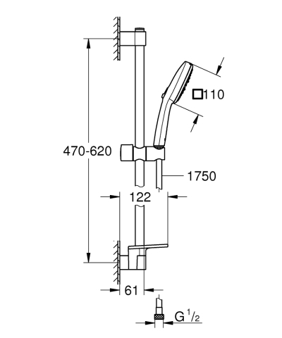Coloana de dus Grohe Tempesta Cube 110 bara dus 600 mm, para dus, 4 jeturi, crom [4]