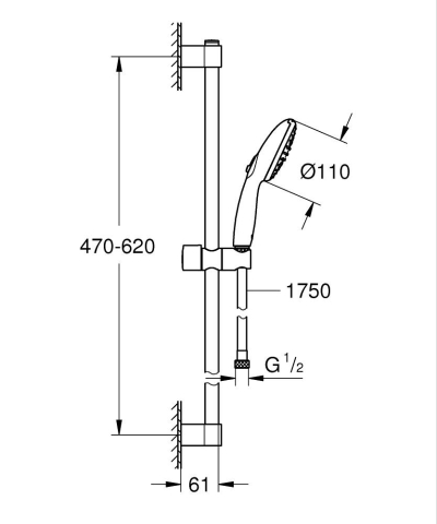 Coloana de dus Grohe Tempesta 110 bara ajustabila 600 mm, 3 functii, anti-calcar, crom [4]