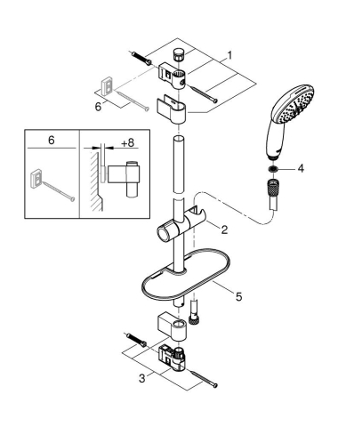 Coloana de dus Grohe Tempesta 110 bara dus ajustabila 600 mm, para de dus, 2 jeturi, etajera, crom [3]