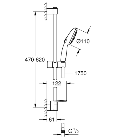 Coloana de dus Grohe Tempesta 110 bara dus ajustabila 600 mm, para de dus, 2 jeturi, etajera, crom [4]