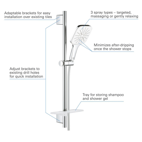 Coloana de dus Grohe Vitalio SmartActive 130 bara 600 mm, 1/2", 3 pulverizari, etajera, crom [3]