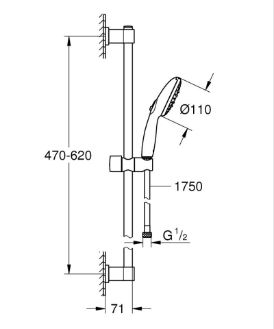 Coloana de dus Grohe Vitalio Start 110 bara ajustabila 600 mm, para dus, 3 jeturi, crom [12]