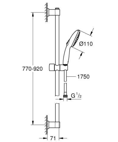 Coloana de dus Grohe Vitalio Start 110 bara dus 900 mm, montare perete, para de dus, crom [9]