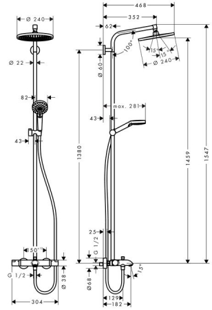 Coloana de dus Hansgrohe Crometta S240 1 jet cu baterie de cada termostatata crom [1]