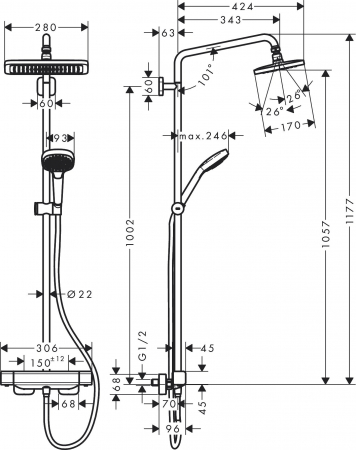Coloana de dus Hansgrohe Croma E 280 cu baterie de dus termostatata 1 jet [2]