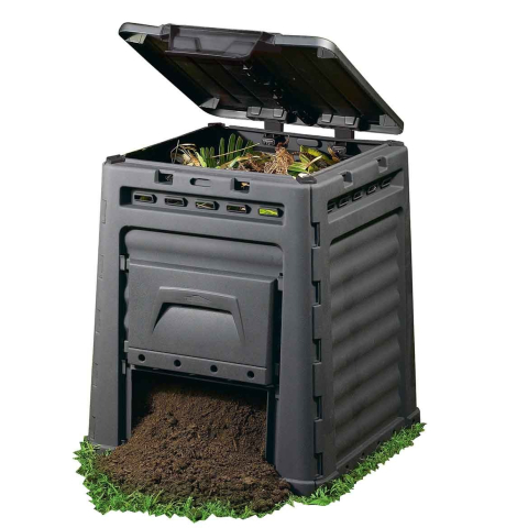 Casa si gradina - Compostor gradina Keter Eco 320 L din polipropilena pentru fertilizarea plantelor si pomilor culoare negru capac cu inchidere etansa dimensiuni 65x65x75 cm rezistent la UV