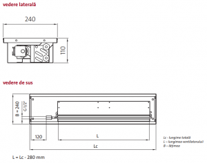 Convector de pardoseala, incalzire/racire, 3072 W/846 W, H=110 mm, 240x1400 mm, Purmo Aquilo F2C [3]