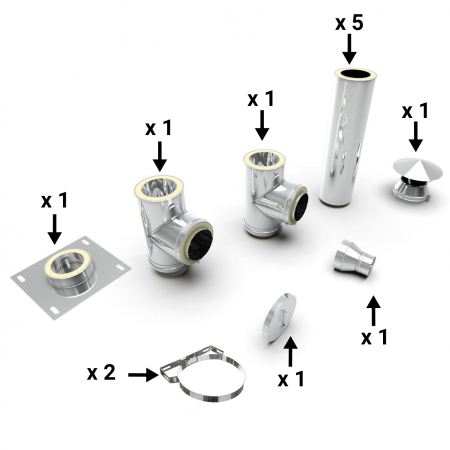 Cos de fum inox, Fornello dublu perete inox-inox, izolatie din vata bazaltica 40 mm, inaltime 6 metri, diametru interior 200 mm, pentru centrale pe lemn, carbune si peleti, complet [3]