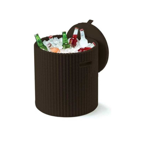 Cos depozitare plastic gradina Keter colectia Cool Stool maro utilizare masuta sau scaun pentru balcon sau terasa forma rotunda rezistent UV [2]
