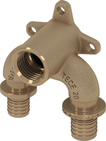 Fitinguri din bronz - Cot tip U dublu TECEflex din bronz, fixare pe perete, Ø 16 x 1/2" x 16