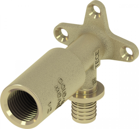 Fitinguri din alama - Cot lung TECEflex din alama standard, cu fixare pe perete Ø 16 x 1/2" FI
