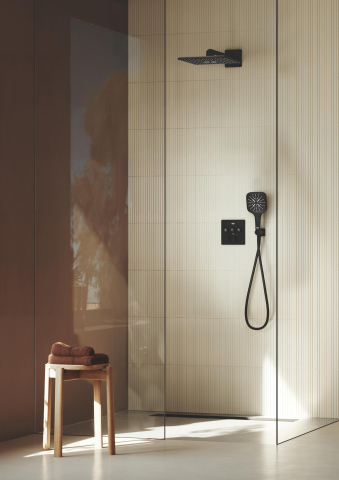 Cot de iesire Grohe Rainshower dus cu suport, ornament patrat, montare pe perete, universal, filet tata, suport integrat, negru mat [7]