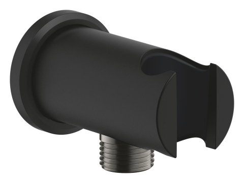 Cot de iesire Grohe Rainshower dus cu suport, ornament rotund, montare pe perete, universal, filet tata, suport integrat, negru mat [2]