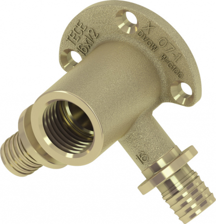 Fitinguri din alama - Cot dublu TECEflex din alama standard, fixare pe perete Ø 16 x 1/2" x 16