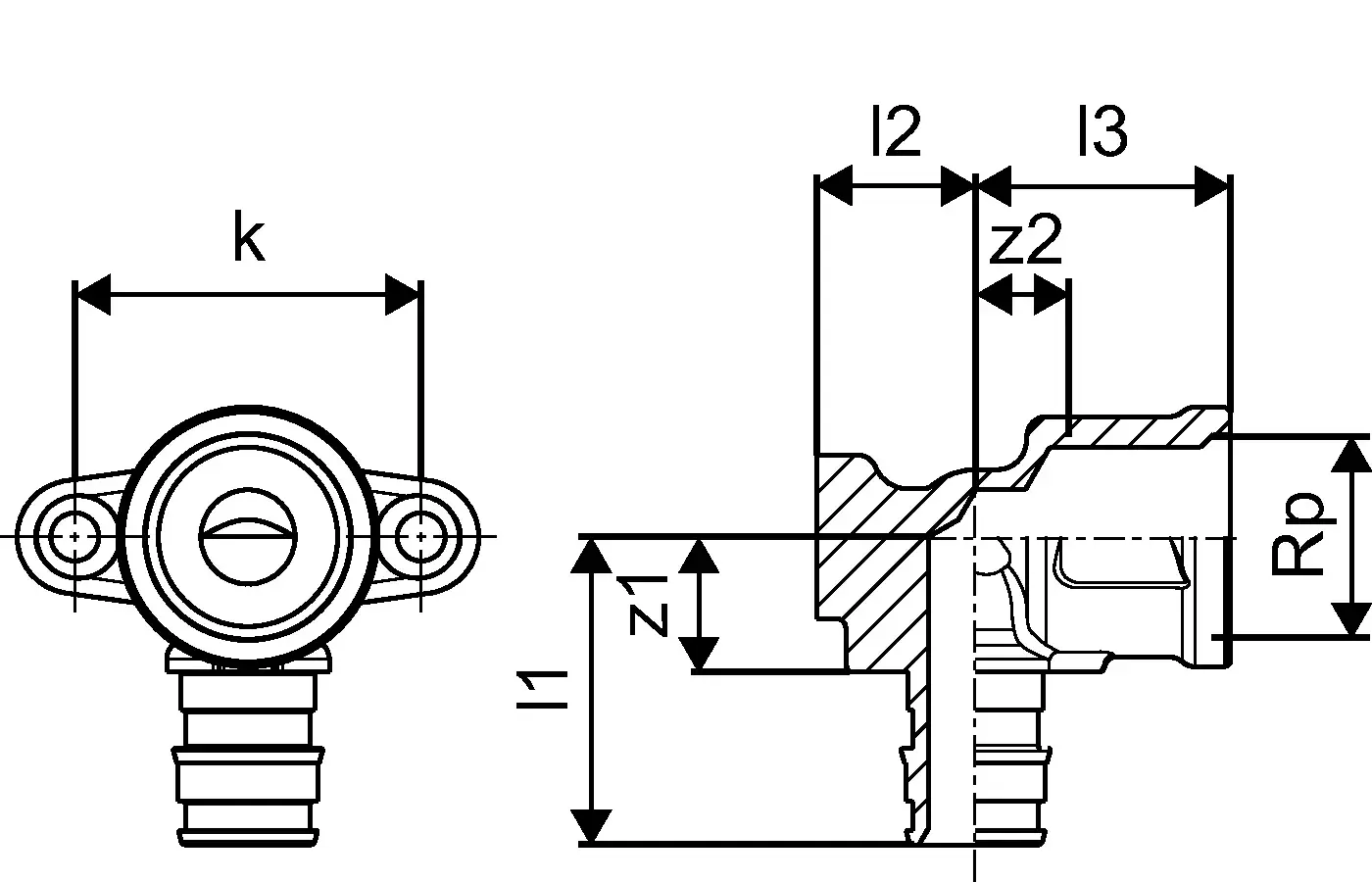 Cot terminal cu talpa, din alama, Uponor 16-Rp1/2"FT l=43mm [1]