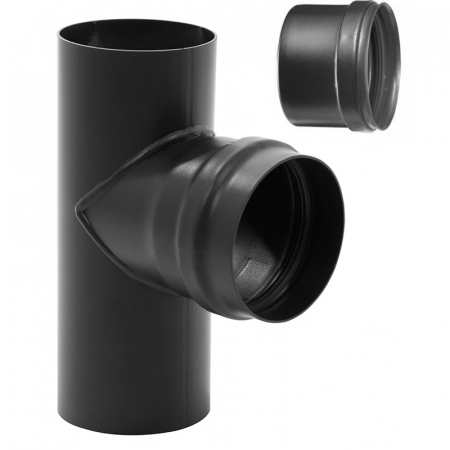 Accesorii cazane - Teu cu dop de evacuare (cos de fum) Fornello, otel 1,2 mm, pentru centrale si seminee pe peleti, diametru 80 mm, garnitura siliconica inclusa