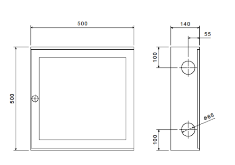 Cutie hidrant PYR 2" - 500x500x140 rosie cu usa cu sticla, deschidere 170 grade, sistem complet, furtun plat, fara tambur, D-170 (TOD) [1]
