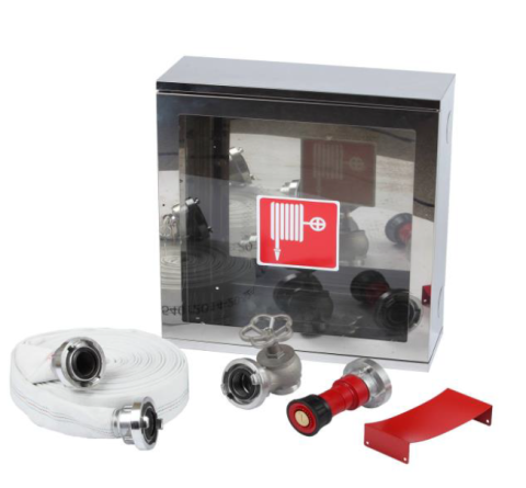 Hidranti interiori - Cutie hidrant PYR LUX C52 - 500x500x140 INOX cu usa cu sticla, sistem complet fara tambur