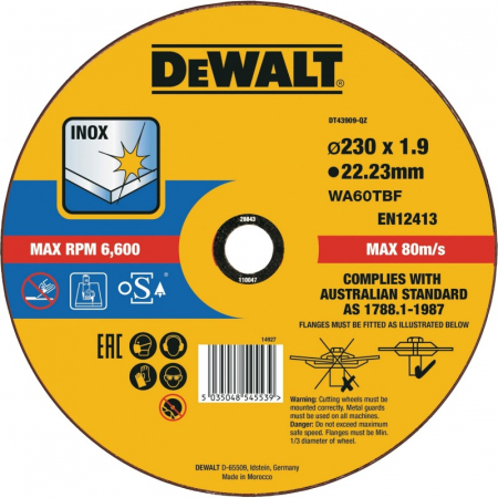 Scule si echipamente pentru constructii - Disc 230mm 1.9mm taiere inox - DeWalt DT43909