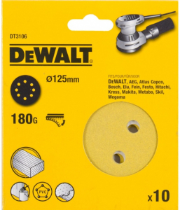 Scule si dispozitive de lucru - Disc abraziv "Velcro" 125mm x 180 gr - 10 buc DeWalt - DT3106-QZ