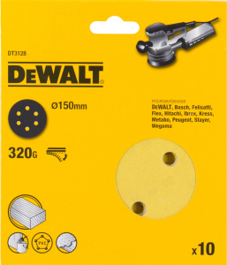 Scule si dispozitive de lucru - Disc abraziv "Velcro" 150mm x 320 gr - 10 buc DeWalt - DT3128-QZ
