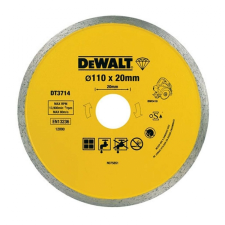 Dispozitive pentru prelucrarea lemnului - Disc Diamantat Pentru Placi Ceramice DeWalt DT3714, 110 x 20 mm, Pentru DWC410