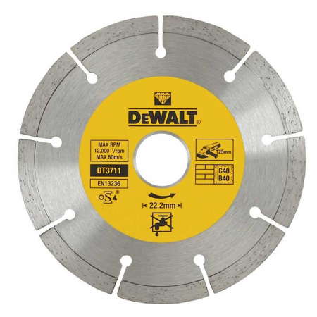 Scule si echipamente pentru constructii - Disc diamantat segmentat 1.8x22.2x125mm Dewalt - DT3711