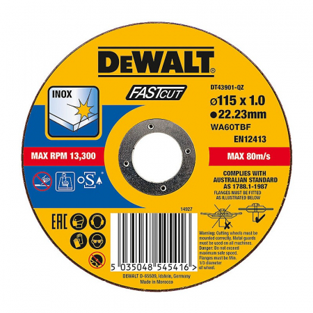 Scule si dispozitive de lucru - Disc taiere inox 115x1x22.23mm DeWalt - DT43901