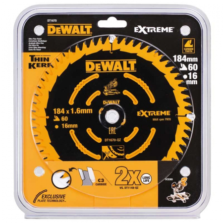 Scule si dispozitive de lucru - Disc Extreme DeWALT DT1670 pentru lemn dur 184mmx16mm x 1.65mm