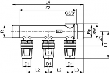 Distribuitor TECElogo-Push din PPSU/alama standard 3 cai x Ø 16mm x 3/4" [1]