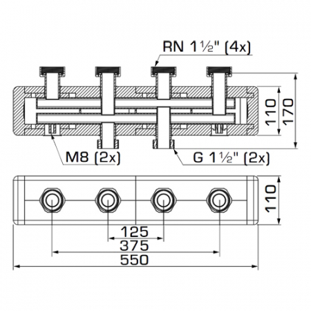 Distribuitor-colector termoizolat, pentru 2 grupuri de circulatie, ESBE GMA 421 [2]