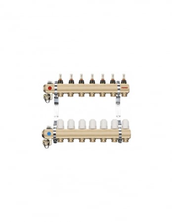Tevi, fitinguri, robineti si accesorii - Set distribuitor tur/retur cu debitmetru, 4 cai, alama, 1 x EK, Ferro RZP04S