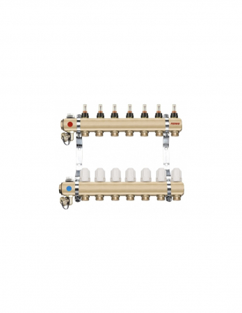 Distribuitoare pentru sanitare - Distribuitoare apa - Set distribuitor tur/retur cu debitmetru, 10 cai, alama, 1 x EK, Ferro RZP10S