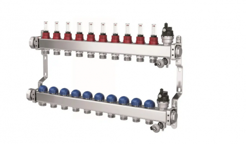 Incalzire in pardoseala - Distribuitor cu 10 circuite, cu debitmetre si ventile termostatice pentru servomotoare M30x1,5 PURMO seria Premium Line