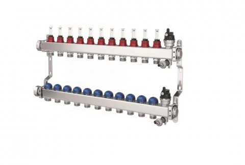 Incalzire in pardoseala - Distribuitor cu 11 circuite, cu debitmetre si ventile termostatice pentru servomotoare M30x1,5 PURMO seria Premium Line