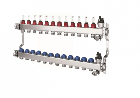 Incalzire in pardoseala - Distribuitor cu 12 circuite, cu debitmetre si ventile termostatice pentru servomotoare M30x1,5 PURMO seria Premium Line
