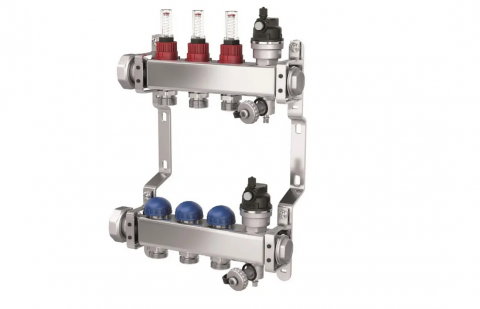 Echipamente de incalzire si producere ACM - Distribuitor cu 3 circuite, cu debitmetre si ventile termostatice pentru servomotoare M30x1,5, PURMO seria Premium Line