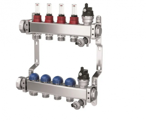 Incalzire in pardoseala - Distribuitor cu 4 circuite, cu debitmetre si ventile termostatice pentru servomotoare M30x1,5 PURMO seria Premium Line