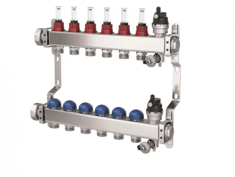 Incalzire in pardoseala - Distribuitor cu 6 circuite, cu debitmetre si ventile termostatice pentru servomotoare M30x1,5 PURMO seria Premium Line