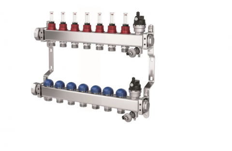 Incalzire in pardoseala - Distribuitor cu 7 circuite, cu debitmetre si ventile termostatice pentru servomotoare M30x1,5 PURMO seria Premium Line