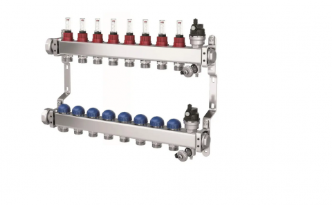 Incalzire in pardoseala - Distribuitor cu 8 circuite, cu debitmetre si ventile termostatice pentru servomotoare M30x1,5 PURMO seria Premium Line