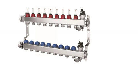 Incalzire in pardoseala - Distribuitor cu 9 circuite, cu debitmetre si ventile termostatice pentru servomotoare M30x1,5 PURMO seria Premium Line