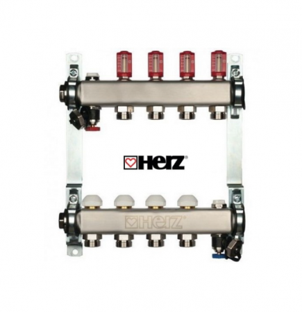 Distribuitoare cu debitmetre - Distribuitor din inox cu debitmetre, 4 cai, pentru incalzire in pardoseala, Herz