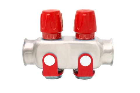 Incalzire - Distribuitor inox 2 cai cu robineti rosu Ermetiq 1tol x 3/4 